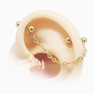 16g 14g industrial chain 2 studs earrings, Rose gold Two hole chain ear studs, Comfortable 2 studs chain earrings, 316l surgical Steel image 1