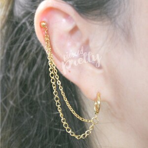 18g 16g Helix to lobe hoop double chain earring, 316L Surgical Steel Unique Helix chain earring, ear cartilage piercing chain jewelry, 1pc