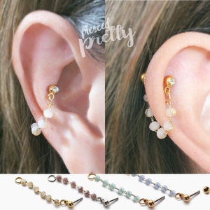 16g 20g Opal crystal  conch chain earring, Helix conch hoop earring, ear cartilage chain dangle earring jewelry 316l surgical Steel, 1pc