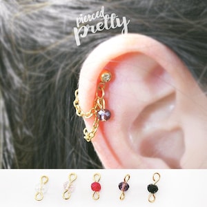16g Crystal helix double chain earring, Dainty helix hoop earring, Helix earring, Cartilage chain rose gold purple earring, Sold as a piece