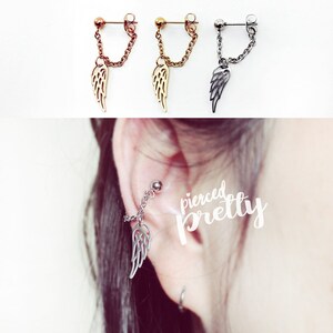 20g 16g Wing conch chain earring Rose gold hoop earring, helix earring, ear cartilage chain dangle earring jewelry, 304 Stainless Steel, 1pc