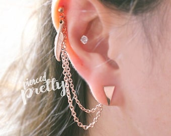 20g 16g Helix zu Lobe Feder & Dreieck Kette Ohrring, Helix Doppel Kette Ohrring, Ohr Knorpel Kette Schmuck, 304 / 316l Edelstahl