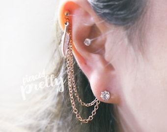 20g 16g Helix zu Lobe Feder & CZ Ohrstecker, Helix Doppelkette Ohrring, Ohr Knorpel Kette Schmuck, 304 / 316l Edelstahl