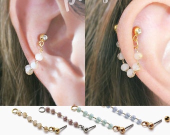 16g 20g Opal crystal  conch chain earring, Helix conch hoop earring, ear cartilage chain dangle earring jewelry 316l surgical Steel, 1pc