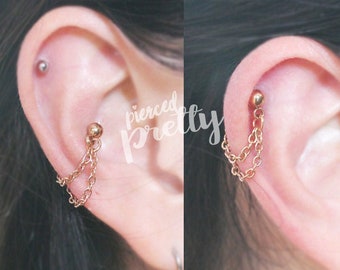 16g Conch double chain earring, conch hoop earring, helix earring, ear cartilage chain rose gold earring 316l surgical Steel Sold as a piece