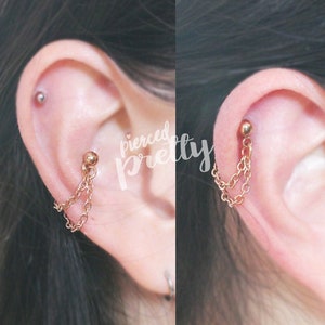 16g Conch double chain earring, conch hoop earring, helix earring, ear cartilage chain rose gold earring 316l surgical Steel Sold as a piece image 1