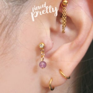 20g 16g de amatista púrpura cuelgan del pendiente de labret de tragus, labret de pernos de oreja de Tragus, pendiente de cartílago concha de hélice de trago, barra de labret (opcional), 1pc