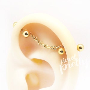 16g 14g cadena industrial 2 tachuelas pendientes, oro rosa Orejeras de cadena de dos agujeros, Cómodo 2 tacos pendientes de cadena, acero quirúrgico 316l