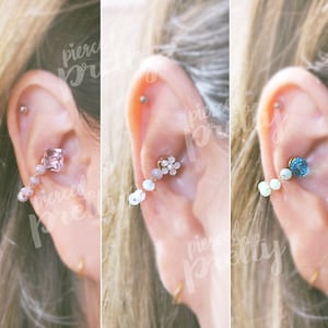 16g Cube Sphere Flower Opal Conch chain earring, Dainty conch hoop earring, helix earring, ear cartilage chain dangle earring jewelry, 1pc