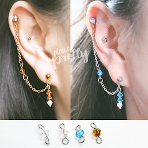 20g 16g Amber color helix to lobe gold chain earring, Pearl helix chain earring, Chain jewelry 304/ 316l Stainless Steel Sold individually