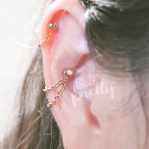 16g Dainty thin double chain conch ear hoop, Chain cartilage earring, 316l surgical steel, rose gold helix lobe conch, Sold as piece