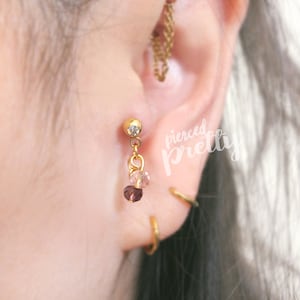 20g, 16g 2 crystals dainty dangle tragus ear stud, 316l surgical steel, cartilage earring tragus helix / labret bar(optional), Sold as piece
