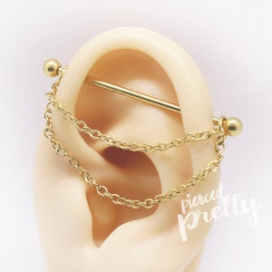14g 1&1/2″(38mm) double chain industrial earring, 316l surgical steel,Dainty industrial ear studs, 16g 2studs chain industrial piercing, 1pc