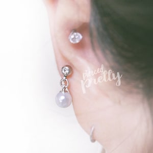 20g, 16g Pearl dangle tragus labret earring, Tragus ear stud labret, 316l, cartilage earring tragus helix conch / labret bar(optional), 1pc