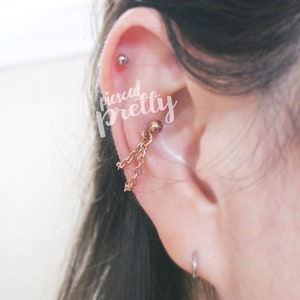 16g Conch double chain earring, conch hoop earring, helix earring, ear cartilage chain rose gold earring 316l surgical Steel Sold as a piece image 6