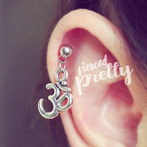 Om dangle cartilage earring, helix earring, 20g 16g ear cartilage jewelry, 304 / 316l Stainless Steel, Om earrings, Sold individually