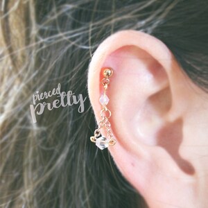 20g, 16g 2 crystals dainty dangle helix ear stud, 316l surgical steel, cartilage earring tragus helix / labret bar(optional), Sold as piece