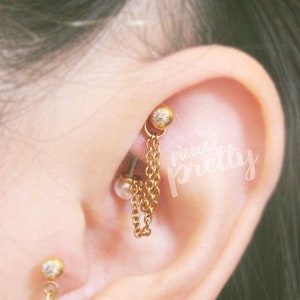 16g 4 5 6mm Pearl double chain curved barbell, Rook earring, snug outer helix daith rook cartilage jewelry, Eyebrow ring, Belly button ring