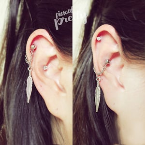 16g 20g veren conch ketting oorbel, conch hoepel oorbel, helix oorbel, oor kraakbeen ketting bungelen oorbel sieraden, roestvrij staal, 1pc