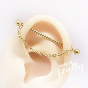 14g 1&1/2″(38 mm) チェーンインダストリアルイヤリング、316l サージカルスチール、繊細なインダストリアルイヤリング、ゴールドローズゴールドインダストリアルピアス、1個