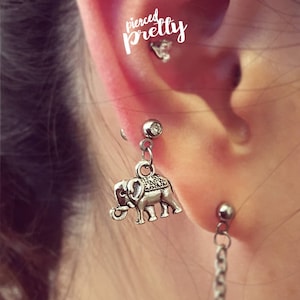 Elephant dangle cartilage earring, helix earring, 20g 16g ear cartilage jewelry, 304 / 316l Stainless Steel, Men earrings, Sold individually