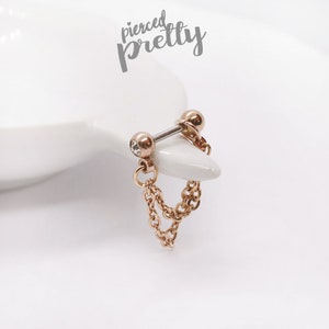 16g Conch double chain earring, conch hoop earring, helix earring, ear cartilage chain rose gold earring 316l surgical Steel Sold as a piece image 3