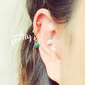 16g 20g Gold feather helix chain earring, conch hoop earring, helix earring ear cartilage chain dangle earring jewelry Stainless Steel, 1pc
