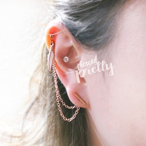 20g 16g Helix to lobe feather & Bar chain earring, helix double chain earring, ear cartilage chain jewelry, 304 / 316l Stainless Steel