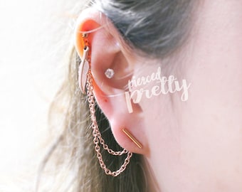 20g 16g Helix zu Lobe Feder & Bar Kette Ohrring, Helix Doppel Kette Ohrring, Ohr Knorpel Kette Schmuck, Edelstahl 304 / 316l