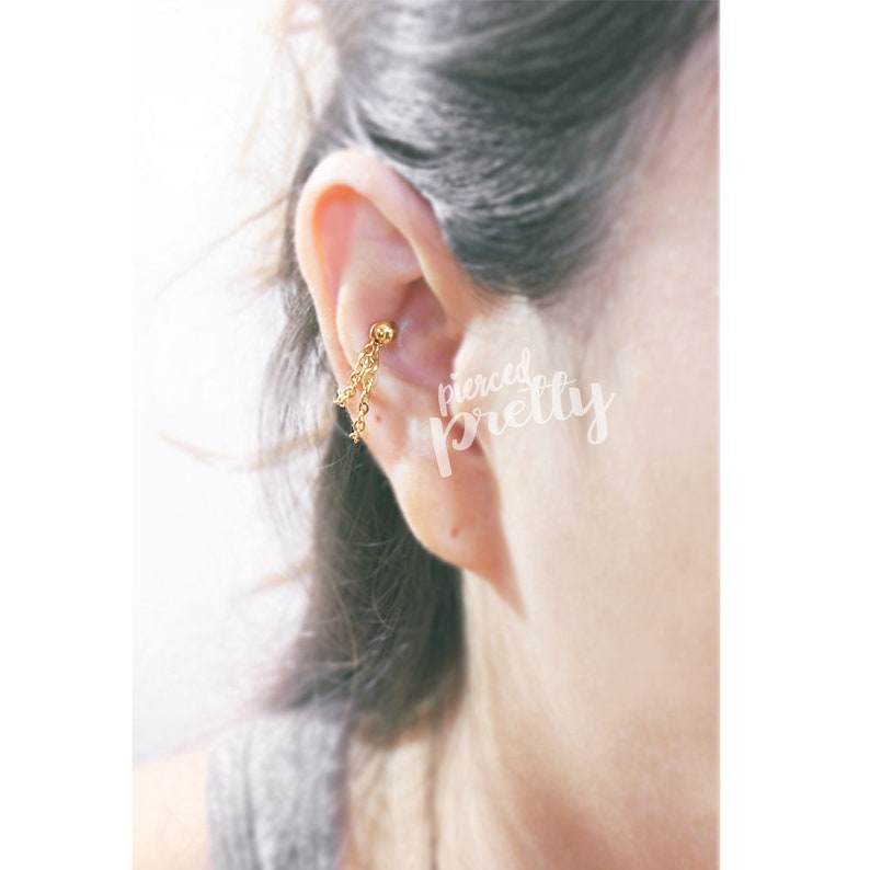 16g 14g Conch double chain earring, conch hoop earring, helix earring, ear cartilage chain rose gold earring 316l surgical Steel, 1pc image 7