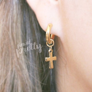 18g 316L Surgical steel cross hoops, silver, gold, hypoallergenic earrings jewelry, Cross Dangle hoops,  Sold in pairs