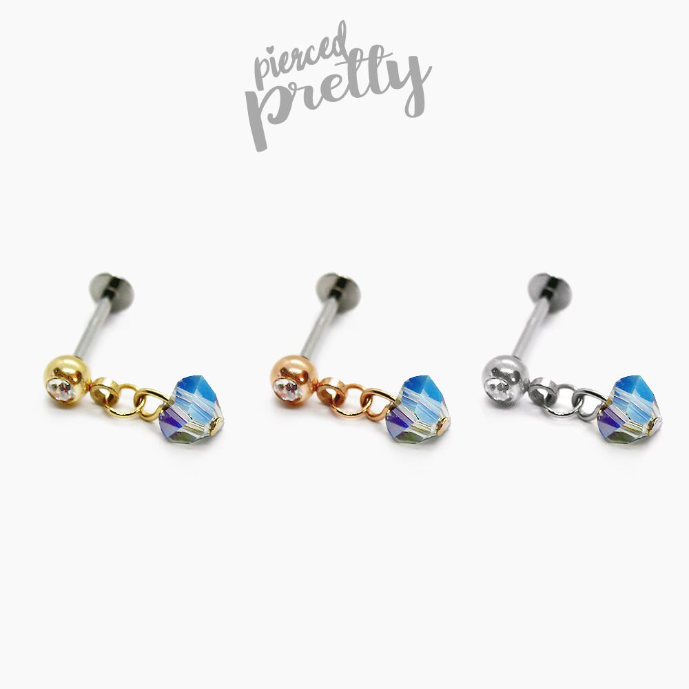 20g 16g Crystal dangle tragus labret earring Tragus ear stud Etsy