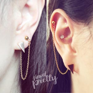 16g 20g Triangle Helix to Lobe chain earring, 316L Surgical Stainless Steel Unique Helix chain earring, ear cartilage piercing chain jewelry