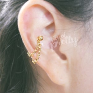 16g 14g Conch double chain earring, conch hoop earring, helix earring, ear cartilage chain rose gold earring 316l surgical Steel, 1pc image 6