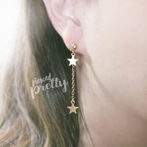 16g 20g Star dangle chain earrings, 316l / 304 Stainless steel, Star Long chain dangle earrings, Screw back cartilage ear stud