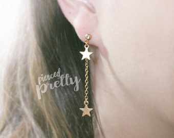 16g 20g Star dangle chain earrings, 316l / 304 Stainless steel, Star Long chain dangle earrings, Screw back cartilage ear stud