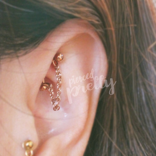 16g Curved Barbell With Chain Etsy