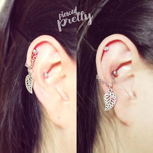 16g 20g Leaf conch chain earring, conch hoop earring, helix earring, ear cartilage chain dangle earring jewelry, 304 Stainless Steel, 1pc