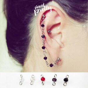 20g 16g Color crystal helix to lobe chain earring, CZ helix chain earring, ear cartilage chain jewelry, 304/ 316l Stainless Steel, 1pc