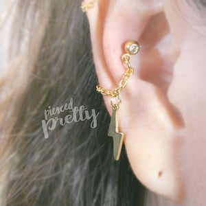 20g 16g Lightening bolt dangle chain earring, Conch chain hoop Ear cartilage helix conch lobe chain piercing jewelry 316l Surgical Steel 1pc