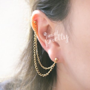 20g 16g Helix to lobe chain earring helix double chain earring, ear cartilage chain jewelry, Rose Gold, gold, 304/ 316l Stainless Steel, 1pc