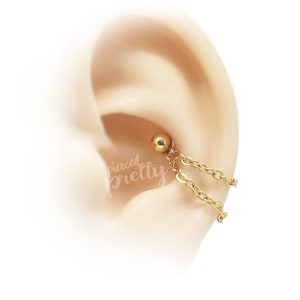 16g 14g Conch double chain earring, conch hoop earring, helix earring, ear cartilage chain rose gold earring 316l surgical Steel, 1pc image 8