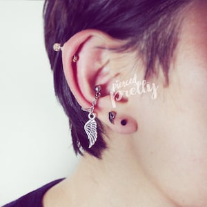 20g 16g Wing conch chain earring, hoop earring, helix earring, ear cartilage chain dangle earring jewelry, Stainless Steel, Sold as piece
