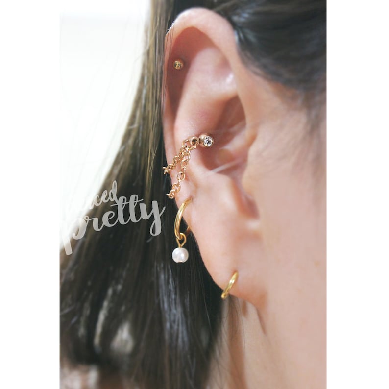16g Conch double chain earring, conch hoop earring, helix earring, ear cartilage chain rose gold earring 316l surgical Steel Sold as a piece image 9