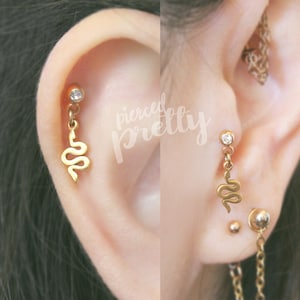 20g, 16g Snake dangle cartilage earring, helix earring Tragus ear stud labret Dangle cartilage jewelry 316l Surgical steel, Sold as piece
