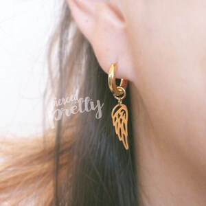 18g 316L Surgical steel Wing hoops, silver, gold, hypoallergenic earrings jewelry, Wing Dangle hoops,  Sold in pairs