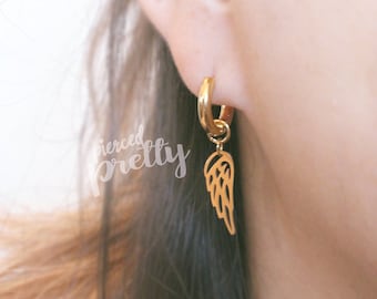 18g 316L Surgical steel Wing hoops, silver, gold, hypoallergenic earrings jewelry, Wing Dangle hoops,  Sold in pairs