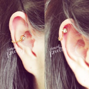 CZ conch chain earring, conch dangle earring, helix earring, ear cartilage chain jewelry, 304 Stainless Steel, Sold individually