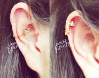 CZ conch ketting oorbel, conch bungle oorbel, helix oorbel, oor kraakbeen ketting sieraden, 304 roestvrij staal, Verkocht individueel