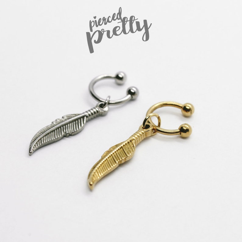 16g Feather Horseshoe Ring Rose Gold Helix Hoop Earring Etsy